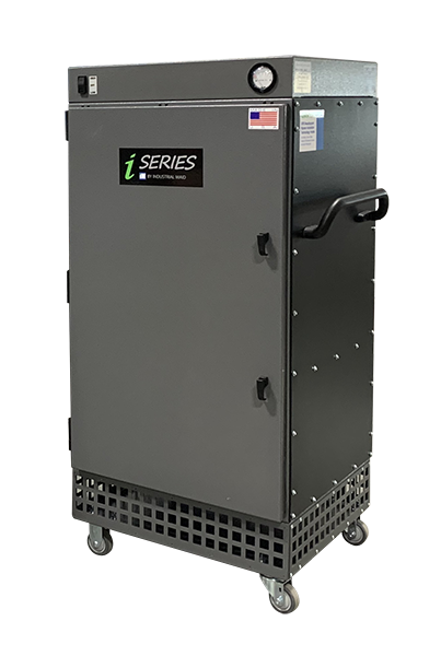 A large industrial air conditioning unit on wheels that provides clean shop air.