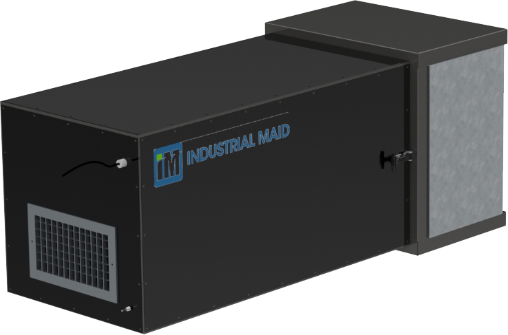 An industrial air cleaner with a fan for clean shop air.