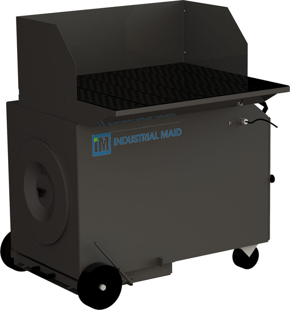 An air cleaner cart with the word industrial mad on it.