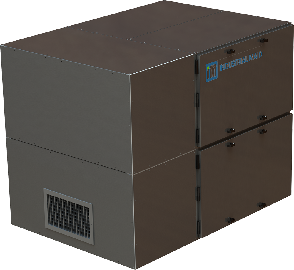 A rectangular industrial air cleaner object with a vent.