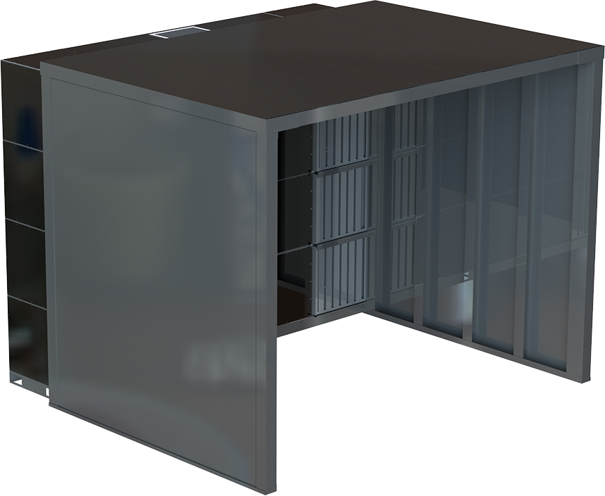 An industrial air cleaner with glass doors for clean shop air.