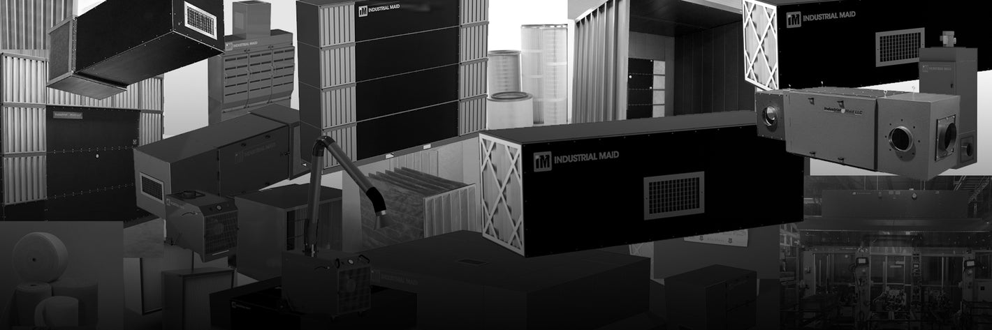 A black and white photo showcasing various industrial air cleaners.