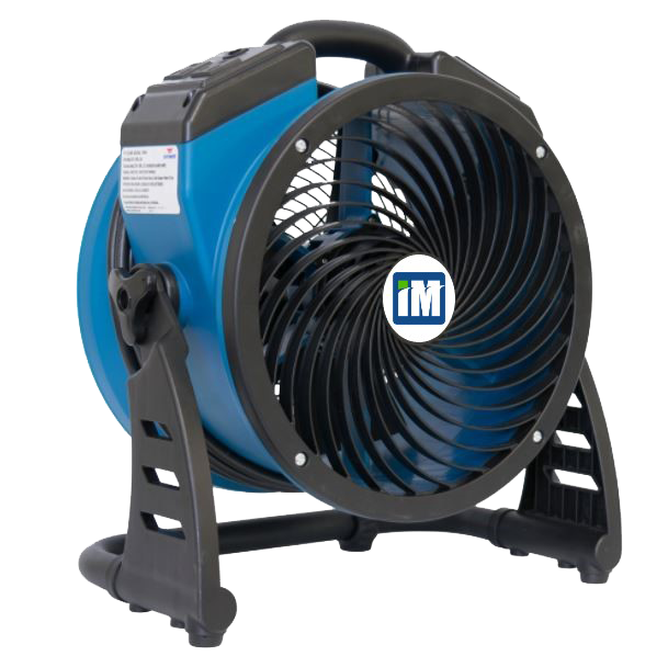 An industrial air purifier on a stand for clean shop air.