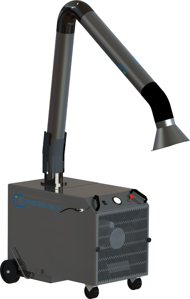 An industrial air purifier with a pipe for providing clean air in an industrial setting.