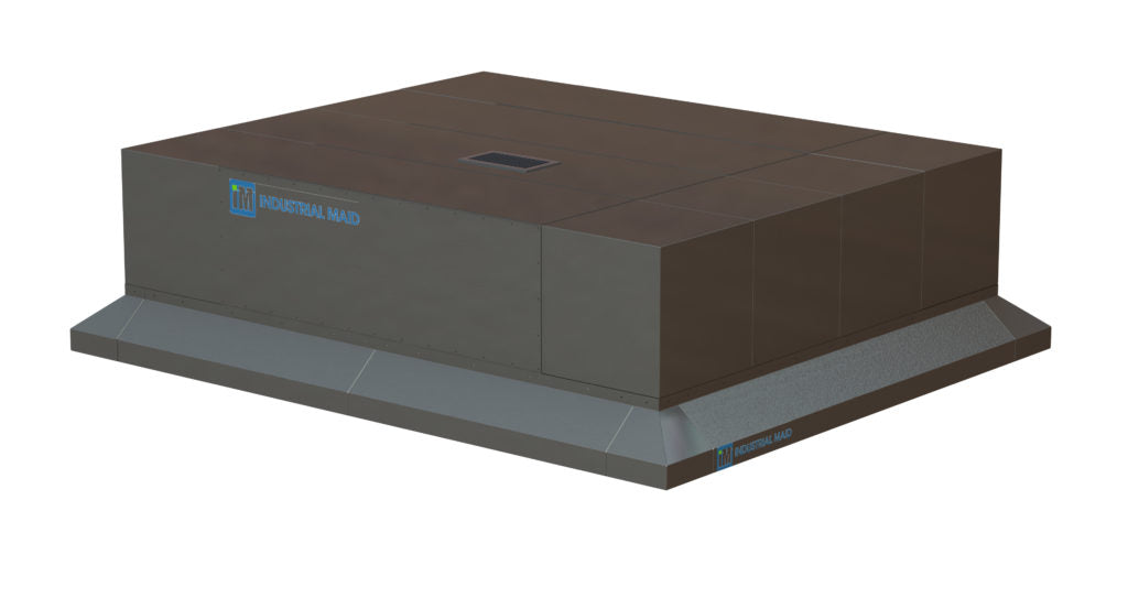An industrial air cleaner, shaped like a large rectangular object, with a vent.