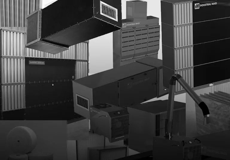 A group of industrial air cleaner rectangular boxes.