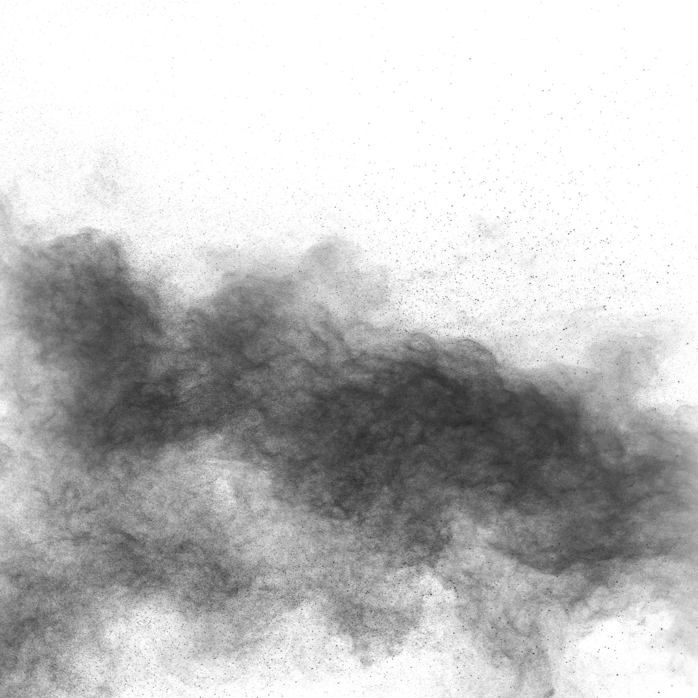 Black and white smoke on a white background, captured by an industrial air purifier.